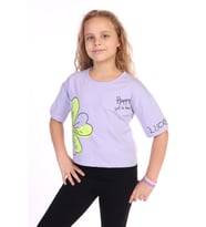 Toontoy Kız Çocuk Yazılı Çiçek Baskılı Tişört (Ekru)