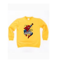 Spiderman baskılı örümcek adam pamuklu kumaş çocuk sweatshirt (Sarı)