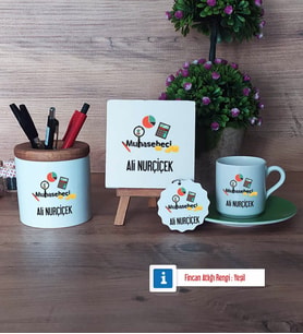 Muhasebeci Hediye Seti Dekoratif Taş, Kalemlik, Ahşap Altlıklı Türk Kahvesi Fincanı, Ahşap Anahtarlık Hediye (Model 9)