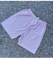 Kadın Dört Mevsim Yumuşak Basic Pamuklu Beli Lastikli Yüksek Bel Pijama Şort Çizgili  (Pembe)