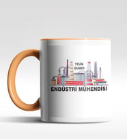 Kişiye Özel Endüstri Mühendisi Tasarımlı Siyah Kupa (Beyaz-Turuncu)