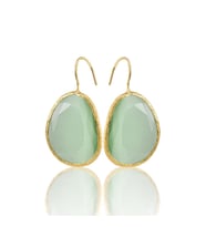 Kadir Jewellery 22 Ayar Altın Kaplama Fosil Taşlı Küpe -El İşçiliği Ve Hipoalerjenik Küpe (Açık Yeşil)