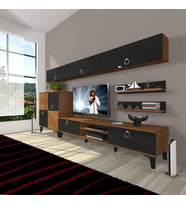 Decoraktiv Eko 8 Mdf Dvd Gold Tv Ünitesi Tv Sehpası (Siyah - Ceviz)