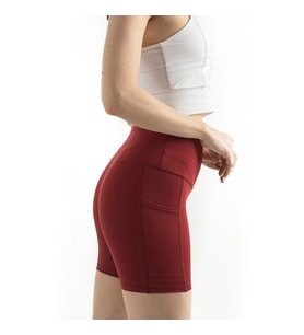 Spocket Gri Cepli Yüksek Bel Toparlayıcı, Yoga Şort Tayt 6" (Bordo)
