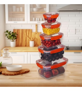 5'li Master Dikdörtgen Saklama Kabı (550 ml - 1000 ml - 1800 ml - 3000 ml - 5000 ml) (Turuncu)