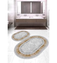 Dijital Baskılı Kaymaz Taban Yıkanabilir Oval 2'li Klozet Takımı Banyo Paspası NOKZ-HY-1383 (Kahverengi)