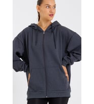 mmetalic Kanguru Cepli Kapüşonlu Fermuarlı Içi Pamuklu Oversize Kadın Sweatshirt (Antrasit)