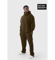 Erkek Büyük Beden Kapşonlu ince Sweatshirt SPR24BSW57 (Kahverengi)