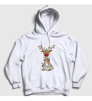 Presmono Unisex Beyaz Adorable Reindeer Geyik Yılbaşı Kapüşonlu Sweatshirt 364579tt (Beyaz)