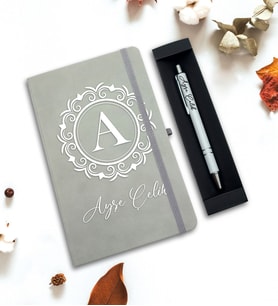 Kişiye Özel Defter & Kalem Hediye Seti (Gri)