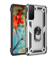 Samsung Galaxy S21 Plus Uyumlu Kılıf Standlı Manyetik Yüzüklü Military Magnetic Ring Polycarbonate and TPU Case (Gri)