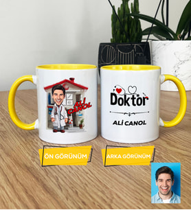 Kişiye Özel Karikatürlü Doktor Hediye Kupa Bardak Doktora Tıp Bayramı Hediyesi (Sarı)