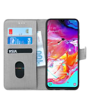 Microsonic Samsung Galaxy A70 Kılıf Fabric Book Wallet (Gri)