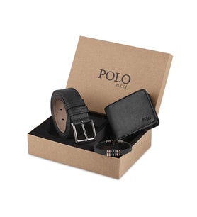 Polo Rucci Kutulu Erkek Bileklik Kemer Cüzdan Hediye Seti SETE-3016-B (Siyah)