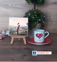 Sevgiliye Hediye Fotoğraflı Dekoratif Taş, Ahşap Altlıklı Türk Kahvesi Fincanı Hediye (Model 8)