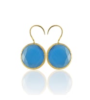 Kadir Jewellery 22 Ayar Altın Kaplama Kadın Taşlı Küpe -El İşçiliği Ve Hipoalerjenik Küpe (Koyu Mavi)