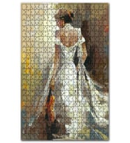 Cakapuzzle Beyaz Elbiseli Kemeancı Kadın Çizim Görsel Puzzle Yapboz MDF (Ahşap) (1000 Parça)
