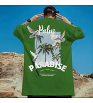 AMOR MAN ÖZEL TASARIM PARADİSE SIRT BASKILI PAMUK SÜPER SALAŞ MODERN ERKEK T-SHIRT (Yeşil)