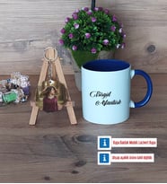 İsme Özel Kupa Bardak Beyaz ve Fotoğraflı Ahşap Anahtarlık Hediye (Model 3)