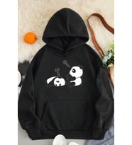 Unisex Panda Baskılı Oversize Sweatshirt (Siyah)