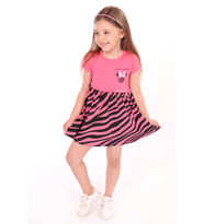 Toontoy Kız Çocuk Little Yazılı Etek Kısmı Zebra Desen Baskılı Elbise (Fuşya)