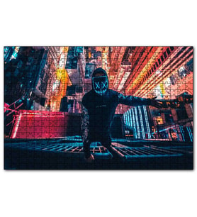 Cakapuzzle Neon Maskeli Adam ve Gökdelenler  Puzzle Yapboz MDF (Ahşap) (500 Parça)