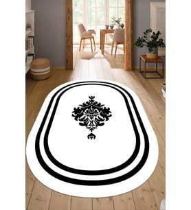Dijital Baskılı Kaymaz Taban Yıkanabilir Oval Salon Halısı Mutfak Halısı Yolluk NDO-HT-814 (Beyaz)
