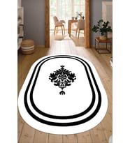 Dijital Baskılı Kaymaz Taban Yıkanabilir Oval Salon Halısı Mutfak Halısı Yolluk NDO-HT-814 (Beyaz)