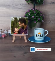 Babalar Günü Hediyesi Fotoğraflı Dekoratif Taş, Ahşap Altlıklı Türk Kahvesi Fincanı HediyeBabaya Hediye (Model 5)