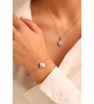 925 Ayar Gümüş Van Cleef 2 Lü Set Kolye Bileklik (Beyaz)