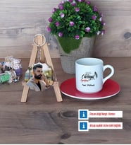 Edebiyat Öğretmeni Türk Kahvesi Fincanı Ahşap Altlıklı ve Fotoğraflı Ahşap Anahtarlık Hediye Öğretmenler Günü Hediyesi (Model 3)