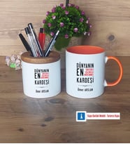 Erkek Kardeş Kalemlik, Kupa Bardak T Kişiye Özel Hediye (Model 13)