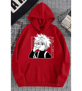 Unisex Killua Zoldyck Baskılı Sweatshirt (Kırmızı)