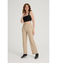 Kadın Nervürlü Beli Lastikli Fitilli Tayt Eşofman Altı Bootcut (Krem)