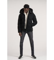 Slimfit Kapşonlu Boyun Destekli Şişme Mont (Siyah)