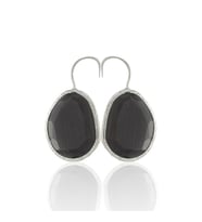 Kadir Jewellery Gümüş Kaplama Fosil Taşlı Küpe -El İşçiliği Ve Hipoalerjenik Küpe (Siyah)