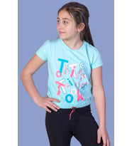 Toontoy Kız Çocuk Renkli Tiktok Baskılı Tişört (Mint Yeşili)