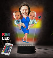 Doğum Günü Hediyesi,Sevgiliye Hediye, Kişiye Özel Fotoğraflı En Güzel Anne Karikatür 3D Led Lamba (RGB)