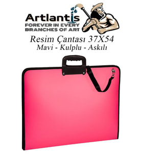 Resim Çantası Fermuarlı Kulplu 37x54 cm 1 Adet Teknik Resim Dosya Çantası 35x50 cm Askılı Proje Çantası Okul Sınıf (Pembe)
