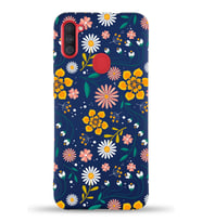 PrinfiFy Samsung Galaxy M11 Uyumlu Lansman Kılıf Çiçek Tasarımlı İçi Kadife Kapak (Lacivert)
