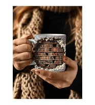 Kitaplık Kütüphane Baskılı 3D Tasarım Seramik Kupa Mug - Hediyelik Kupa Bardak (11)