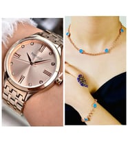 Ferrucci 1. Sınıf Çelik Şık Yeni Sezon Kadın Kol Saat+Nazarlıklı Set (Rose)