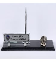 ASLAN TEMALI GÜMÜŞ VE ALTIN BİBLO VİP SET MASA İSİMLİK HEDİYELİK OFİS MASA İSİMİLĞİ (Altın)