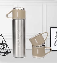 Özel Kutusunda 3 Bardaklı 500 ML Çelik Termos (Gümüş)