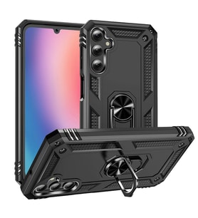Samsung Galaxy A25 Uyumlu Kılıf Standlı Manyetik Yüzüklü Military Magnetic Ring Polycarbonate and TPU Case (Siyah)