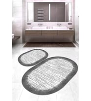 Dijital Baskılı Kaymaz Taban Yıkanabilir Oval 2'li Klozet Takımı Banyo Paspası NOKZ-HT-509 (Gri)
