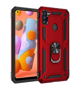 Galaxy M11 Kılıf Zore Vega Yüzüklü Standlı Zırh Kılıf (Kırmızı)