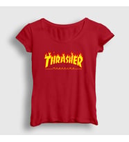 Presmono Kadın Beyaz Logo Thrasher T-Shirt 277781tt (Kırmızı)