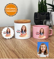 Kız Çocuğa Doğum Günü Hediyesi Hediye Seti Pastel Fincan, Kalemlik, Anahtarlık Kız Çocuk Hediyeleri (Pembe)