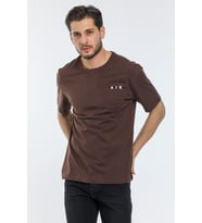 Süperlife Erkek Bisiklet Yaka Slim Fit Baskılı Tişort SPR21Y23 (Kahverengi)